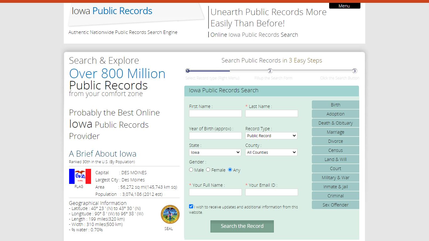 Iowa public records. Search for all Public & Vital records in Iowa.